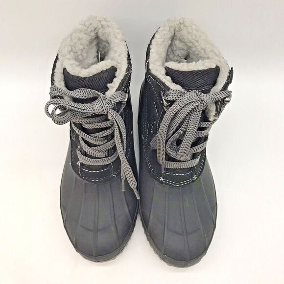 Khombu Rain Boots Women’s 8 Black & Gray Waterproof Faux Fur Lined Winter Shoes - Picture 5 of 11